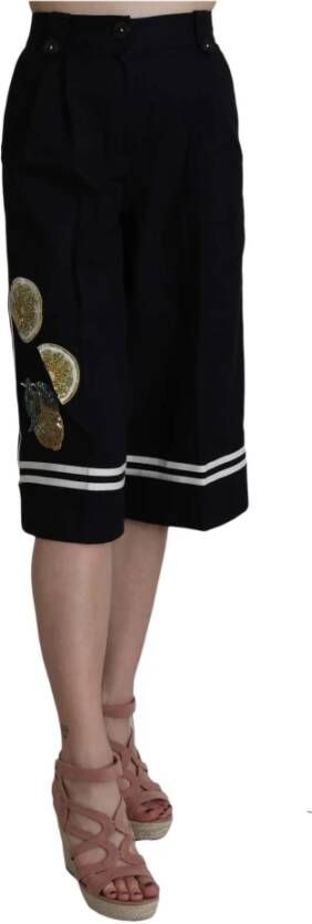 Dolce & Gabbana Glamoureuze Versierde Katoenen Cropped Broek Black Dames