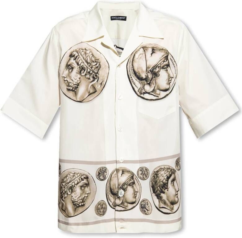 Dolce & Gabbana Beige Katoenen Poplin Korte Mouw Overhemd Beige Heren