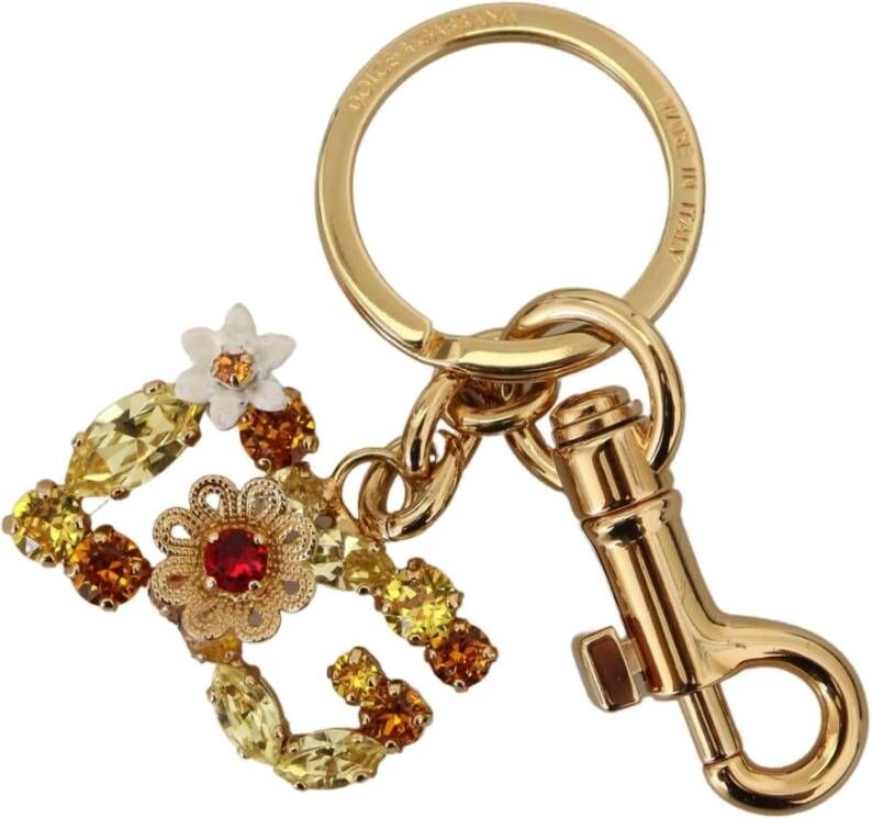 Dolce & Gabbana Goudkleurige Messing Logo Kristallen Sleutelhanger Accessoire Yellow Dames
