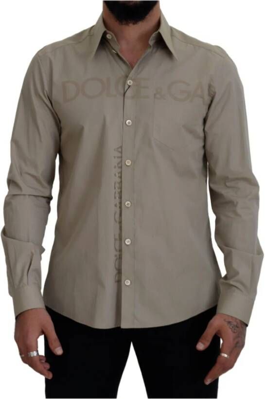 Dolce & Gabbana Beige Katoenen Lange Mouwen Jurk Overhemd Beige Heren