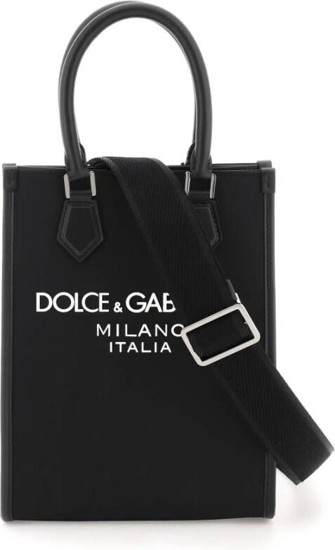 Dolce & Gabbana Kleine nylon tote tas met logo Black Heren