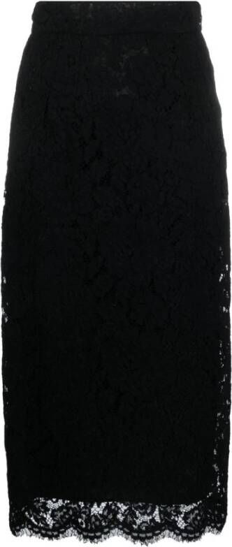 Dolce & Gabbana Midi Kanten Potloodrok met Monogramdetails Black Dames