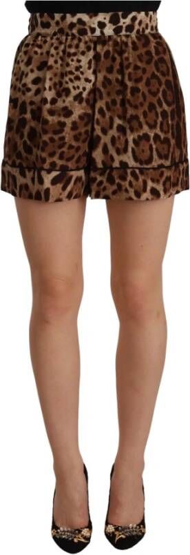 Dolce & Gabbana Brown Leopard Print High Waist Silk Stretch Shorts Bruin Dames