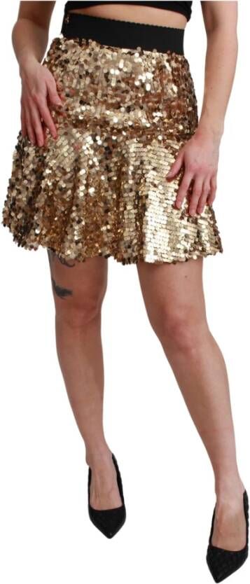 Dolce & Gabbana Sequined High Waist A-line Mini Skirt Geel Dames