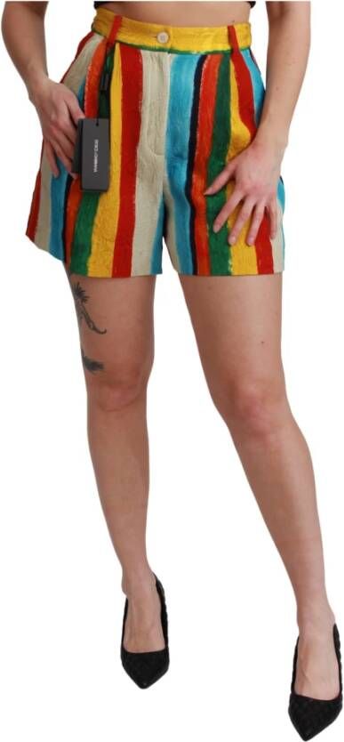 Dolce & Gabbana Multicolor Gestreepte Hoge Taille Mini Shorts Yellow Dames