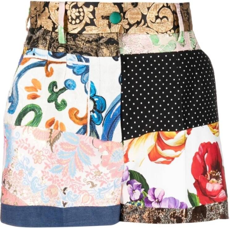 Dolce & Gabbana Patchwork Print Hoge Taille Shorts Multicolor Dames
