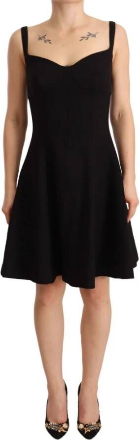 Dolce & Gabbana Zwarte Fit Flare Wol Stretch Sheath Jurk Black Dames
