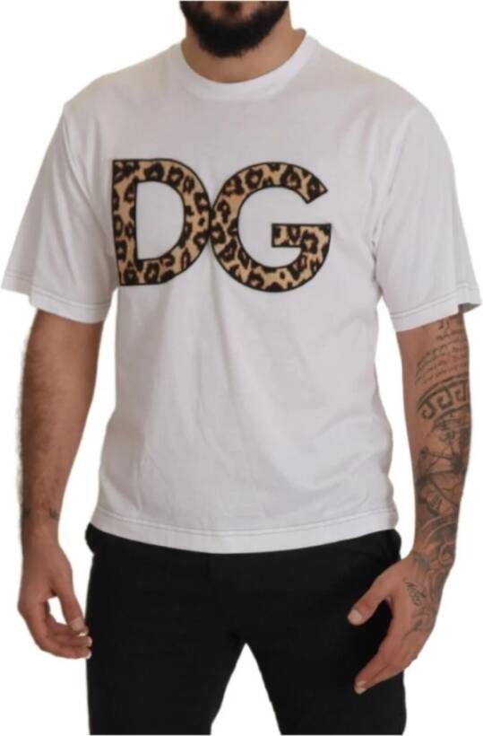 Dolce & Gabbana Korte Mouw T-Shirt met Leopard Logo Wit Heren