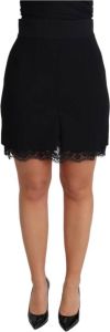 Dolce & Gabbana Black Chantilly Lace Insert Wool Mini Skirt Zwart Dames