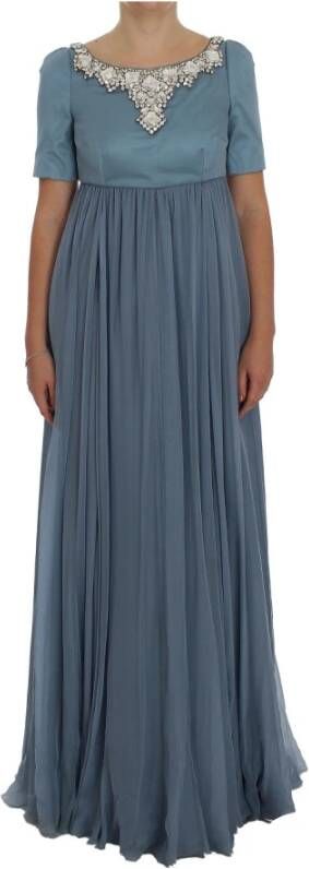 Dolce & Gabbana Pre-owned Blue Silk Crystal Sheath Gown Ball Dress Blauw Dames