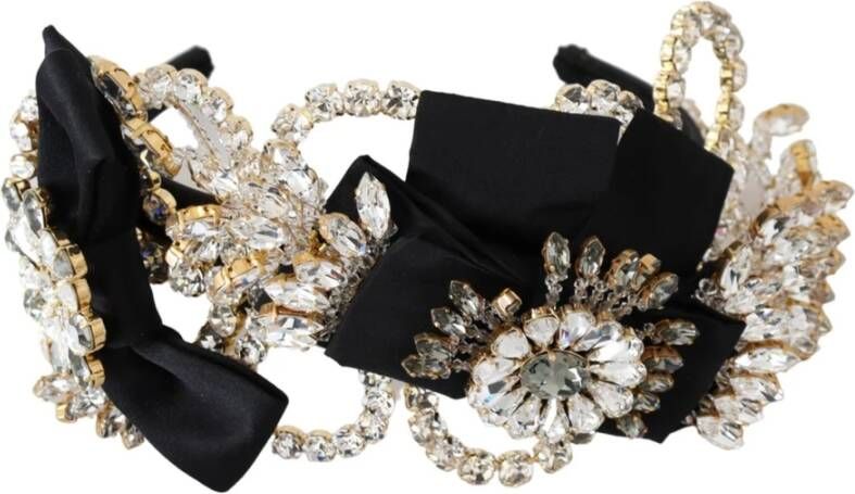 Dolce & Gabbana Zwart Goud Kristalversierd Zijden Diadeem Hoofdband Multicolor Dames