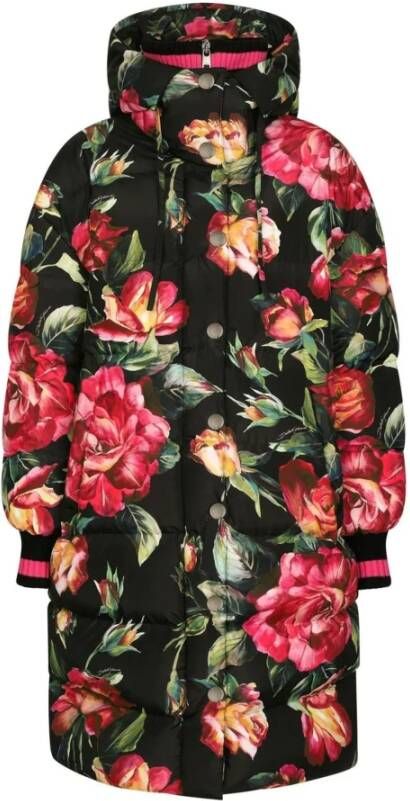 Dolce & Gabbana Lang gewatteerd jack met rozenprint Multicolor Dames