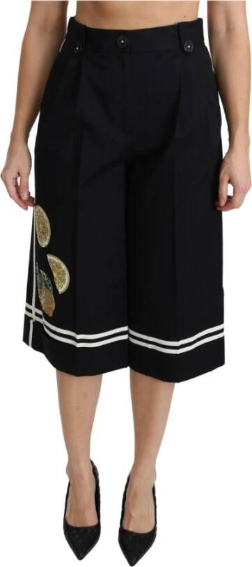 Dolce & Gabbana Zwarte broek met citroenversieringen en hoge taille Black Dames