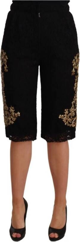 Dolce & Gabbana Black Lace Gold Baroque Special Piece Shorts Zwart Dames