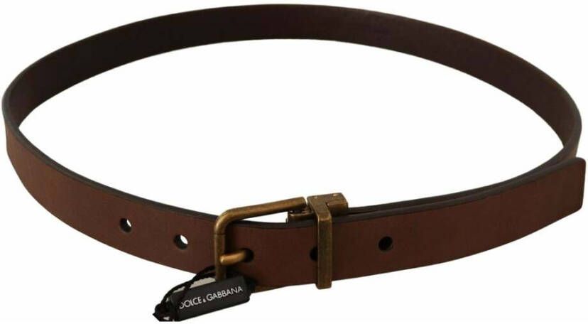 Dolce & Gabbana Brown Leather Rustic Buckle Cintura Belt Bruin Heren