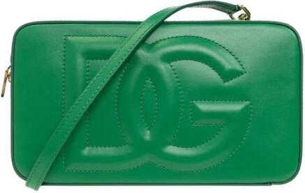 Dolce & Gabbana Leather shoulder bag with logo Groen Dames