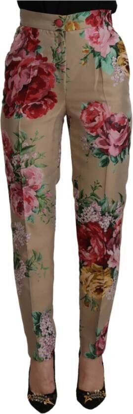 Dolce & Gabbana Beige Floral Dress Formal High Waist Pants Beige Dames