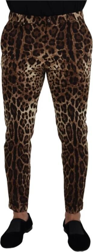 Dolce & Gabbana Bruine Leopard Print Slim-Fit Broek Brown Heren