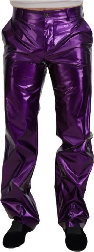 Dolce & Gabbana Paarse Glanzende Straight Fit Broek Purple Heren