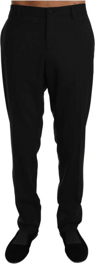 Dolce & Gabbana Black Wool Stretch Dress Trousers Pants Zwart Heren