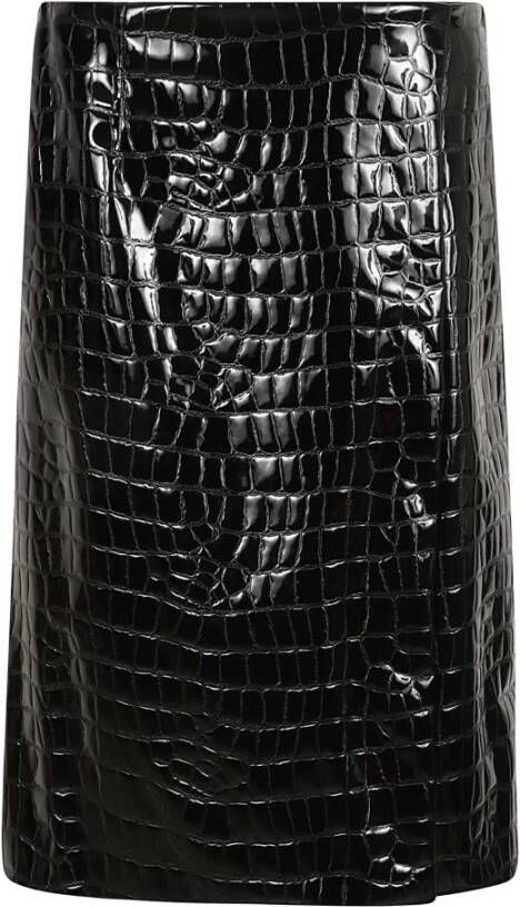 Dolce & Gabbana Stijlvolle Leren Midi Rok Black Dames