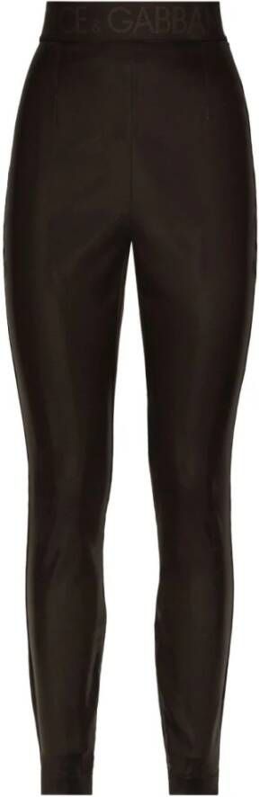 Dolce & Gabbana Logo-Tailleband Satijnen Leggings Black Dames