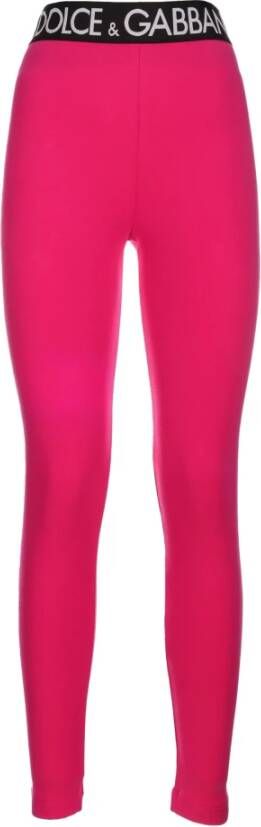 Dolce & Gabbana Regular Fit Leggings Geschikt voor alle klimaten 90% katoen 10% elastaan Pink Dames