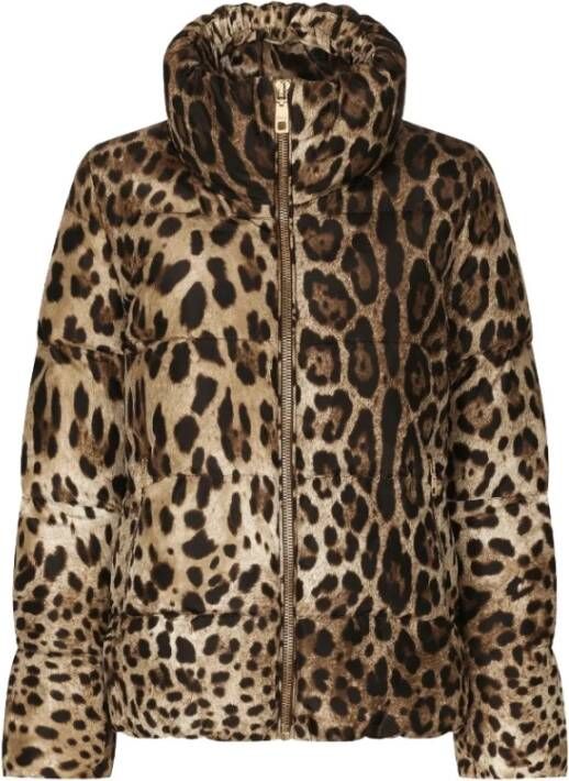 Dolce & Gabbana Leopardprint gewatteerde jas Bruin Dames