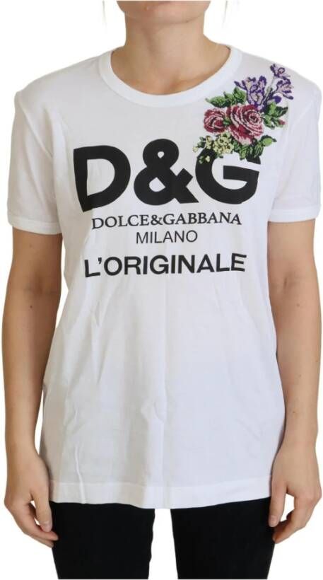 Dolce & Gabbana Prachtig Wit Katoenen Bedrukt T-Shirt White Dames