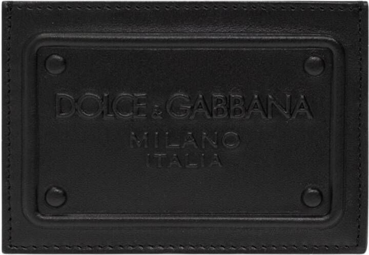 Dolce & Gabbana Korthouder van Geëmbosseerd Logo Leer Black Heren