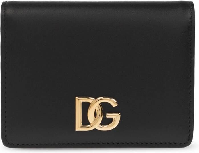 Dolce & Gabbana Dames Leren Portemonnee met Metalen Logo Black Dames