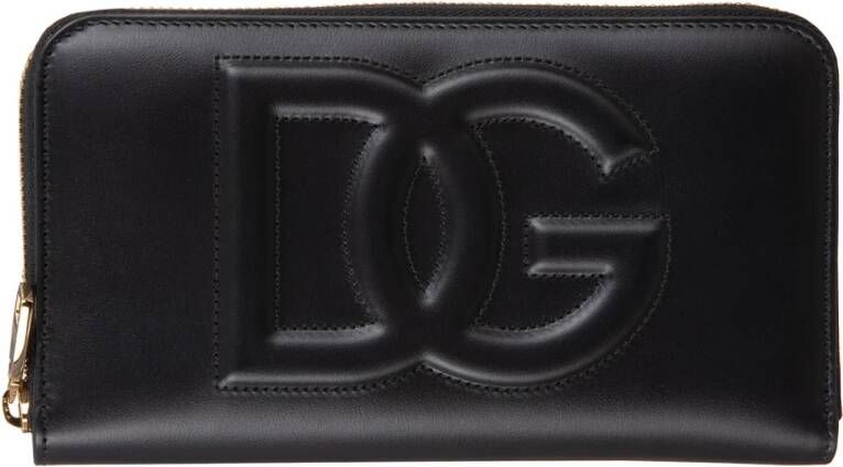 Dolce & Gabbana Leren portemonnee met reliëflogo en rits Zwart Dames