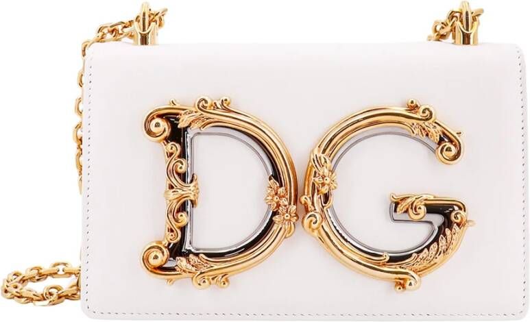 Dolce & Gabbana Leren Schoudertas met Metalen Monogram White Dames