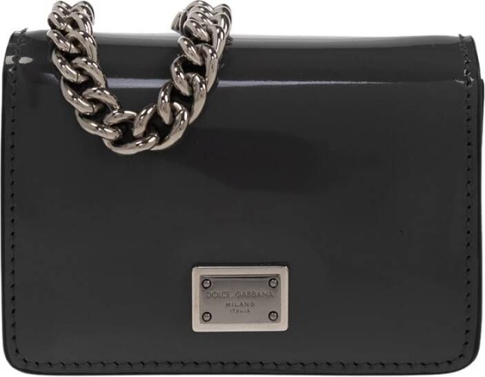 Dolce & Gabbana Patentleren Mini Crossbody Tas met Iconische Applique Plaat Gray Dames