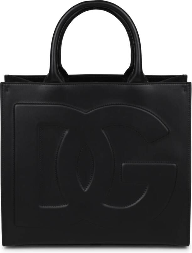 Dolce & Gabbana Leren Tote Tas met Reliëflogo Zwart Dames