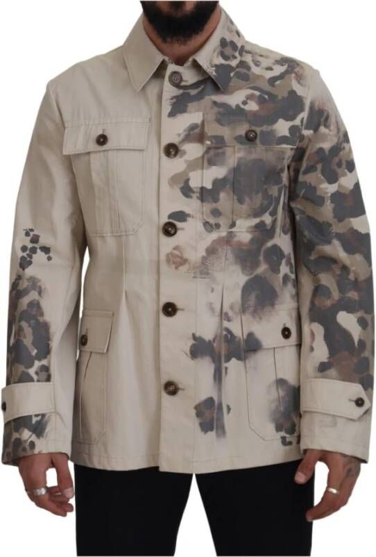 Dolce & Gabbana Beige Camouflage Katoenen Overhemd Beige Heren
