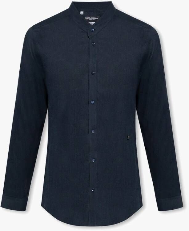 Dolce & Gabbana Linen shirt with standing collar Blauw Heren
