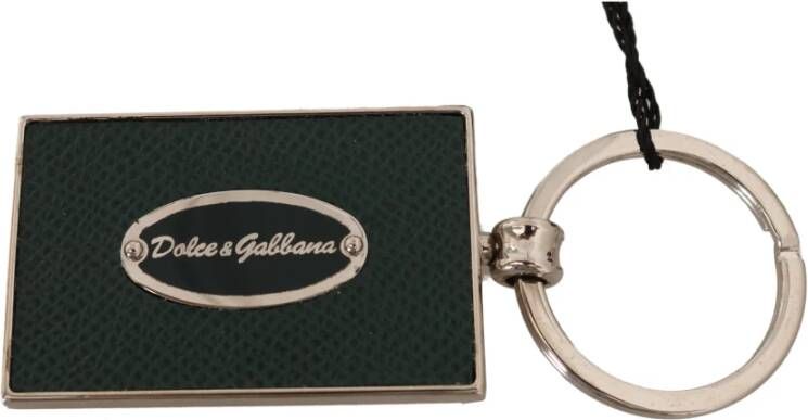 Dolce & Gabbana Logo Leren Sleutelhanger Groene Zilveren Metalen Sleutelring Green Heren