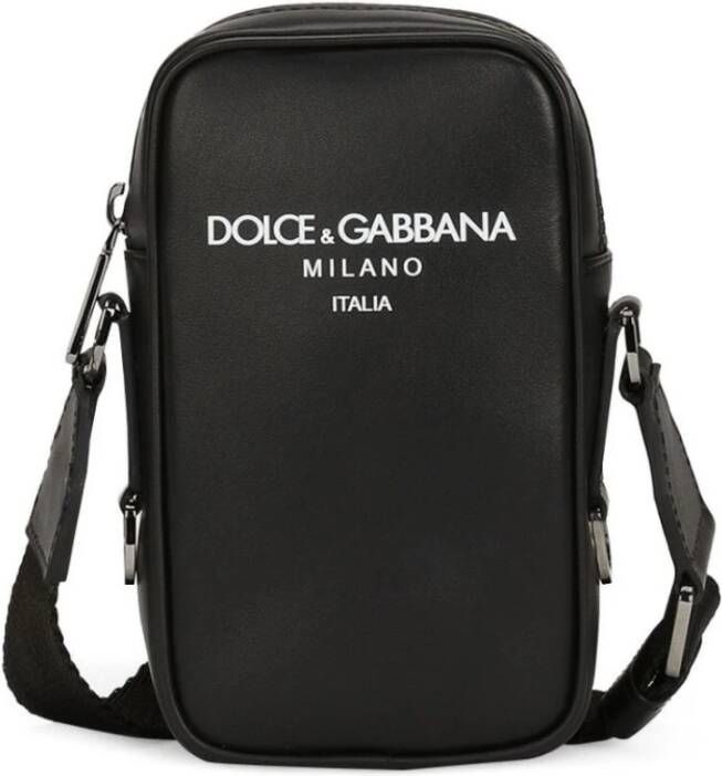 Dolce & Gabbana Logo-Print Leren Schoudertas Zwart Black Heren
