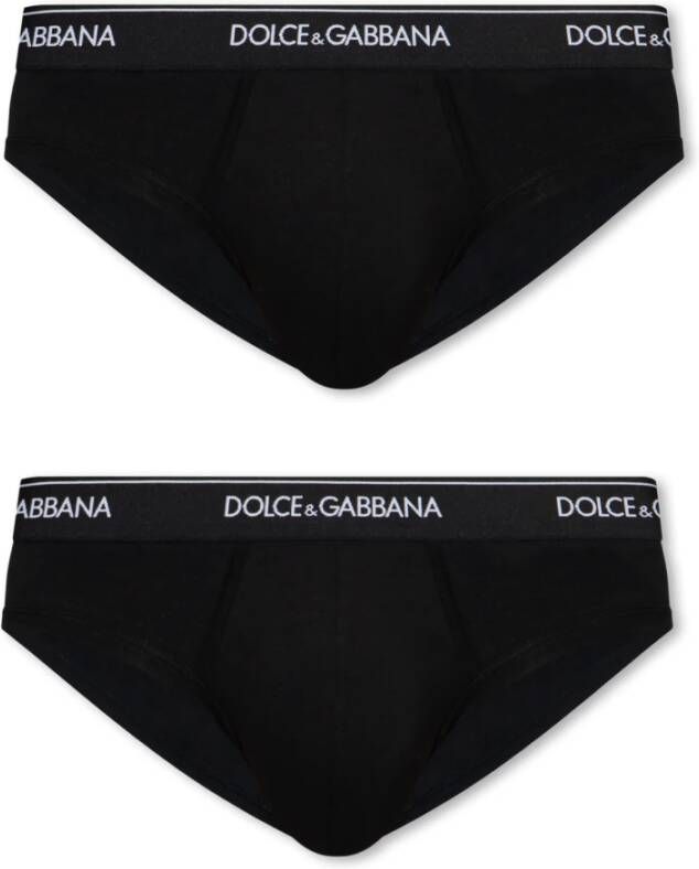 Dolce & Gabbana Zwarte Logo-Tailleband Brief Black Heren