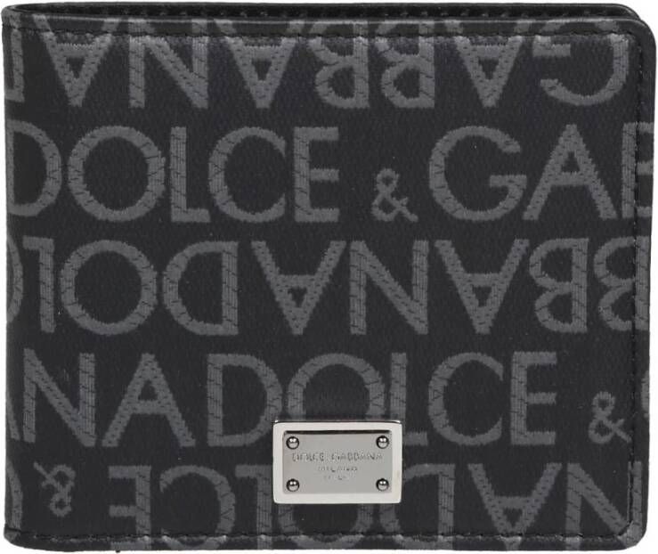 Dolce & Gabbana Logoed Jacquard Portemonnee Zwart Grijs Gemaakt in Italië Zwart Heren