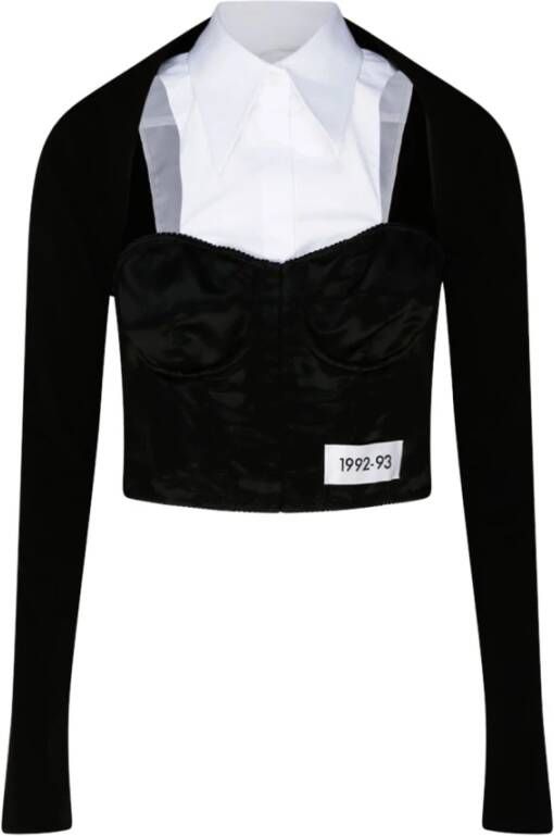 Dolce & Gabbana Gelaagde-Shirt Korset Top met Puntige Kraag Black Dames