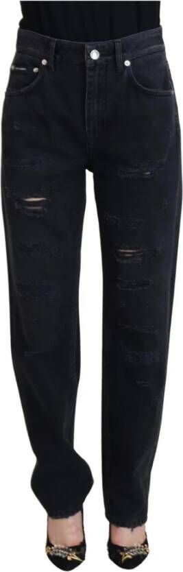 Dolce & Gabbana Zwarte Katoenen Gescheurde Hoge Taille Denim Jeans Black Dames