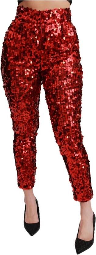 Dolce & Gabbana Rode pailletten cropped broek Red Dames
