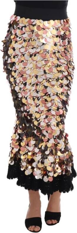 Dolce & Gabbana Pre-owned Gold Sequined Peplum High Waist Skirt Zwart Dames