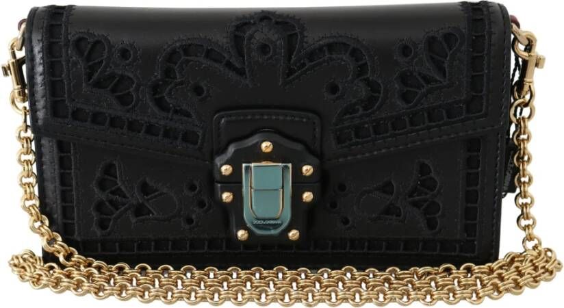 Dolce & Gabbana Lucia Schoudertas Zwart Leer met Gouden Ketting Black Dames