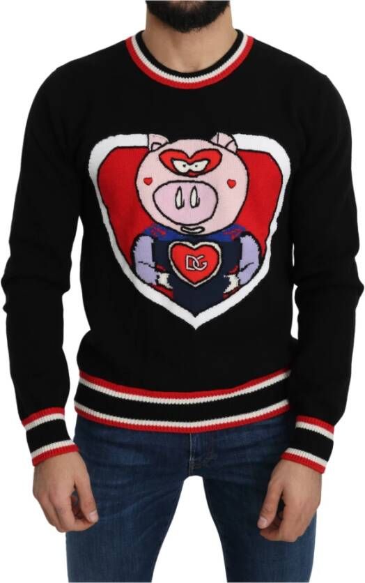 Dolce & Gabbana Luxe Cashmere Pig of the Year Trui Black Heren