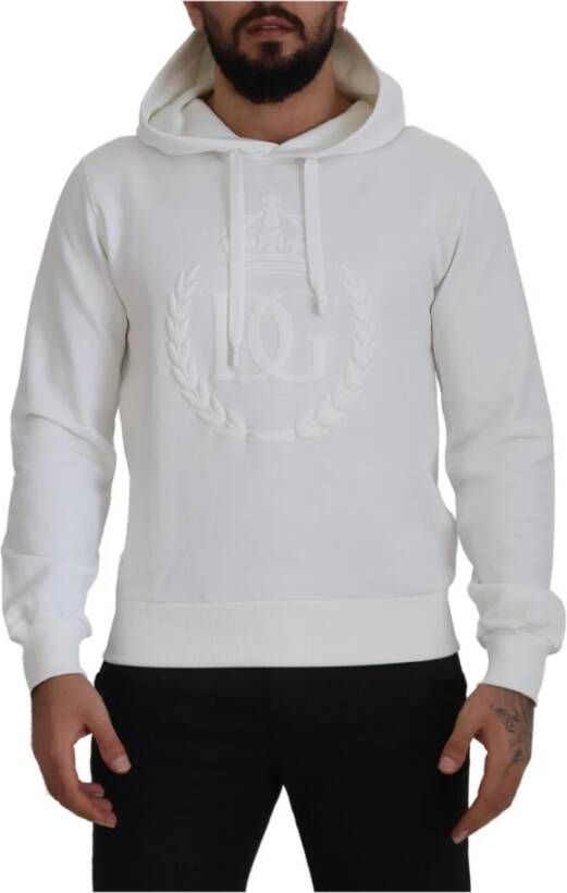 Dolce & Gabbana Witte Katoenen Logo Hooded Sweatshirt Sweater White Heren