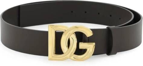 Dolce & Gabbana Luxe Zwart Goud Leren Riem met DG Logo Black Heren
