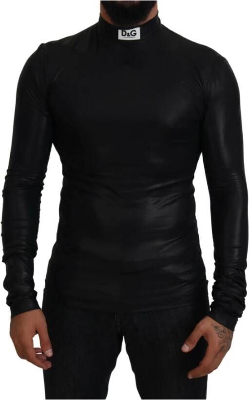 Dolce & Gabbana Zwarte Logo Nylon Coltrui Sweater Black Heren